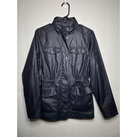 BARBOUR Womens Waxed Linen Jacket Navy Blue Size US 6 - Picture 1 of 11
